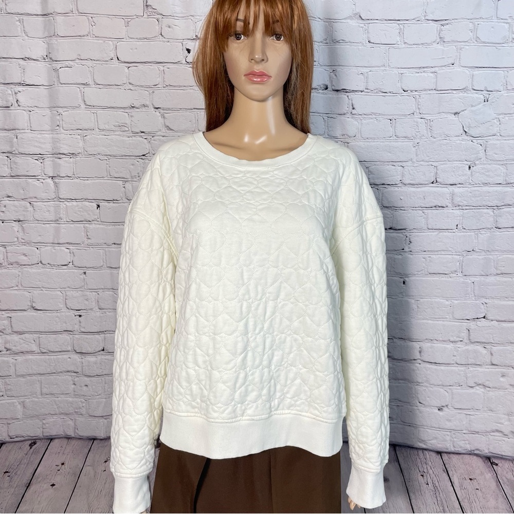 NWT New Jane and Delancey Ivory Quilted Hearts Sweatshirt Size XL